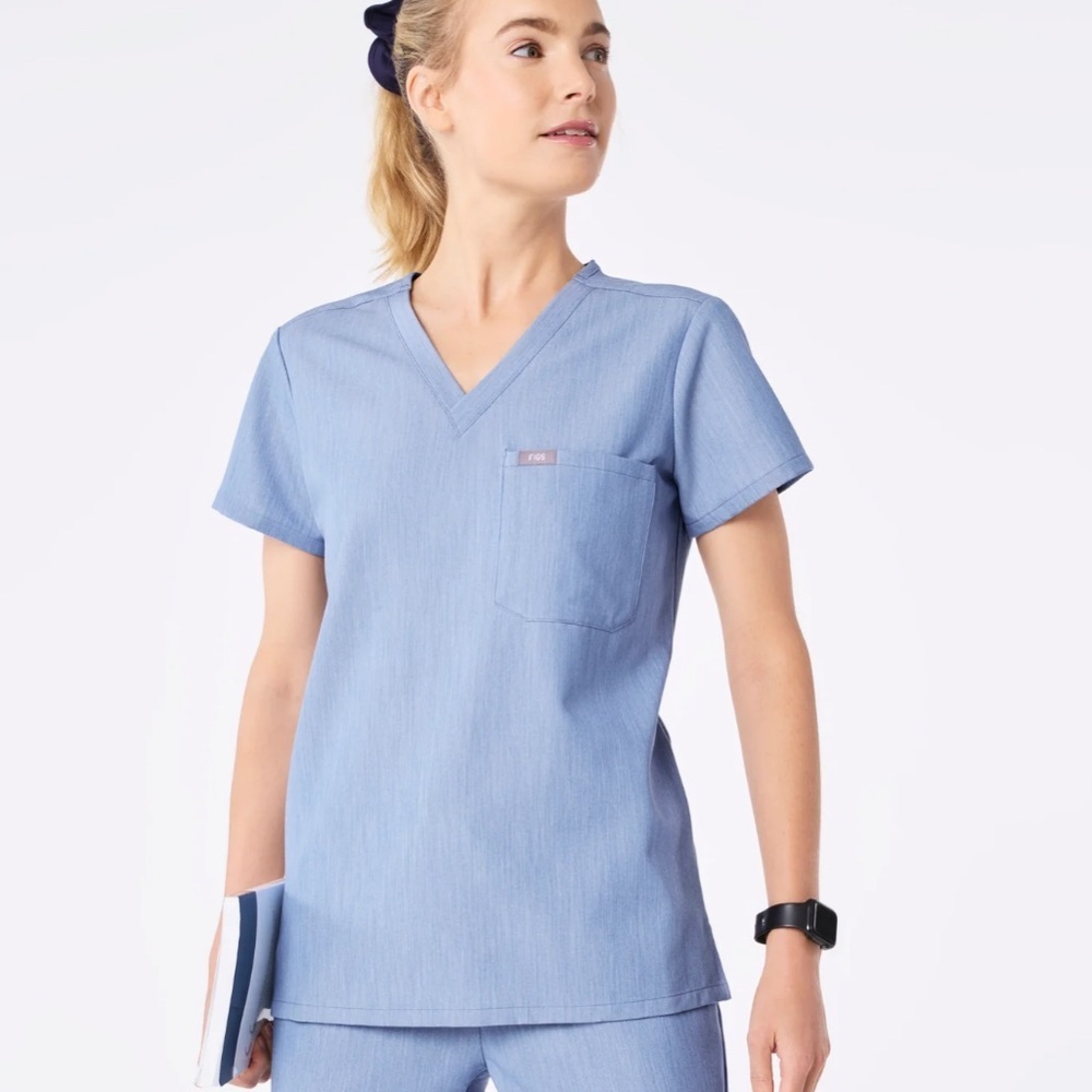 Figs Women's Light Blue V-Neck Scrub Top